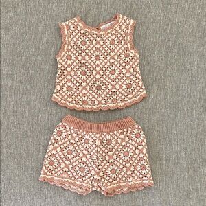 Zara Peach and Cream Crochet Tank & Shorts Set